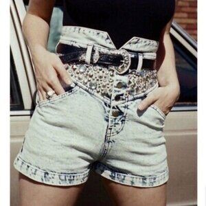 Stoned Immaculate Studded Louise High Waist Acid Wash Shorts size 28 $288